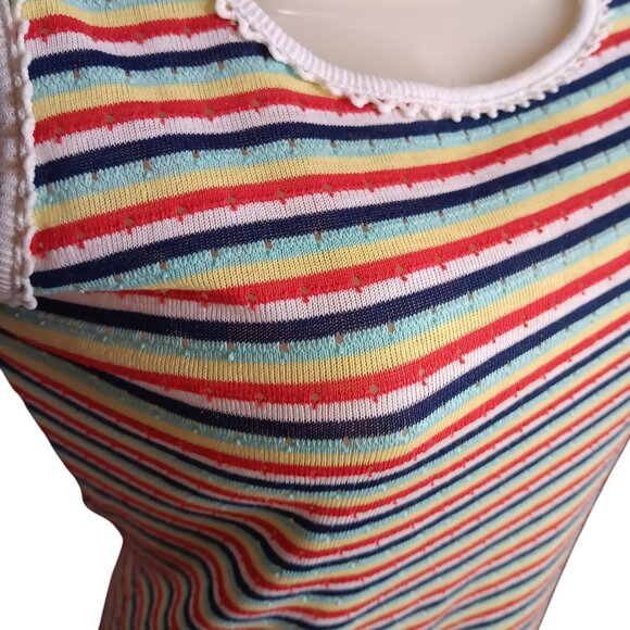 Vintage Womens Small Tank Top 1970's Disco Single Stitch Striped Buttery Scoop - Picture 3 of 6